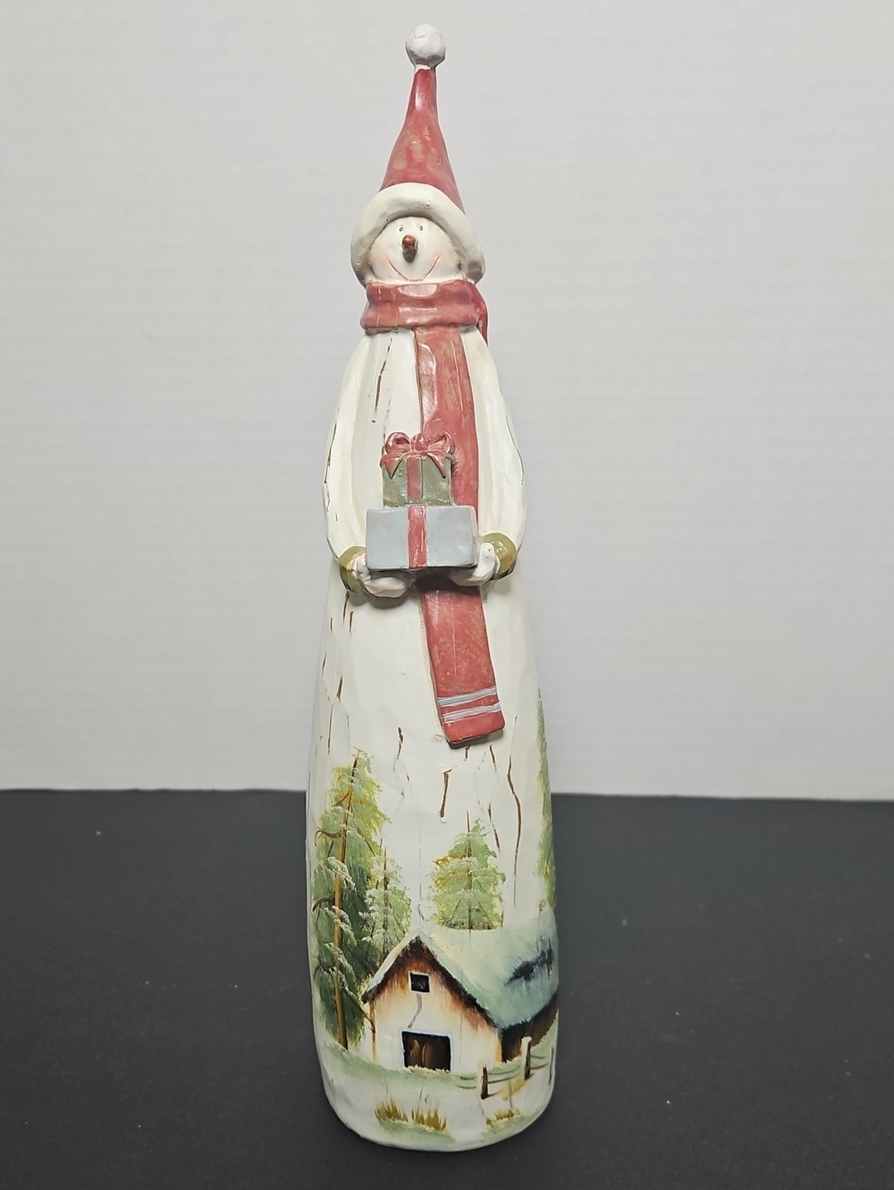 GANZ Cream Snowman with Red Hat, Scarf and Green Gift
